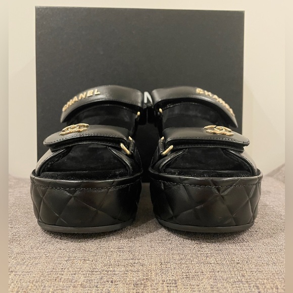 Chanel Platform Quilted Dad Sandals - Black Leather, Gold CC hardware - Picture 8 of 15